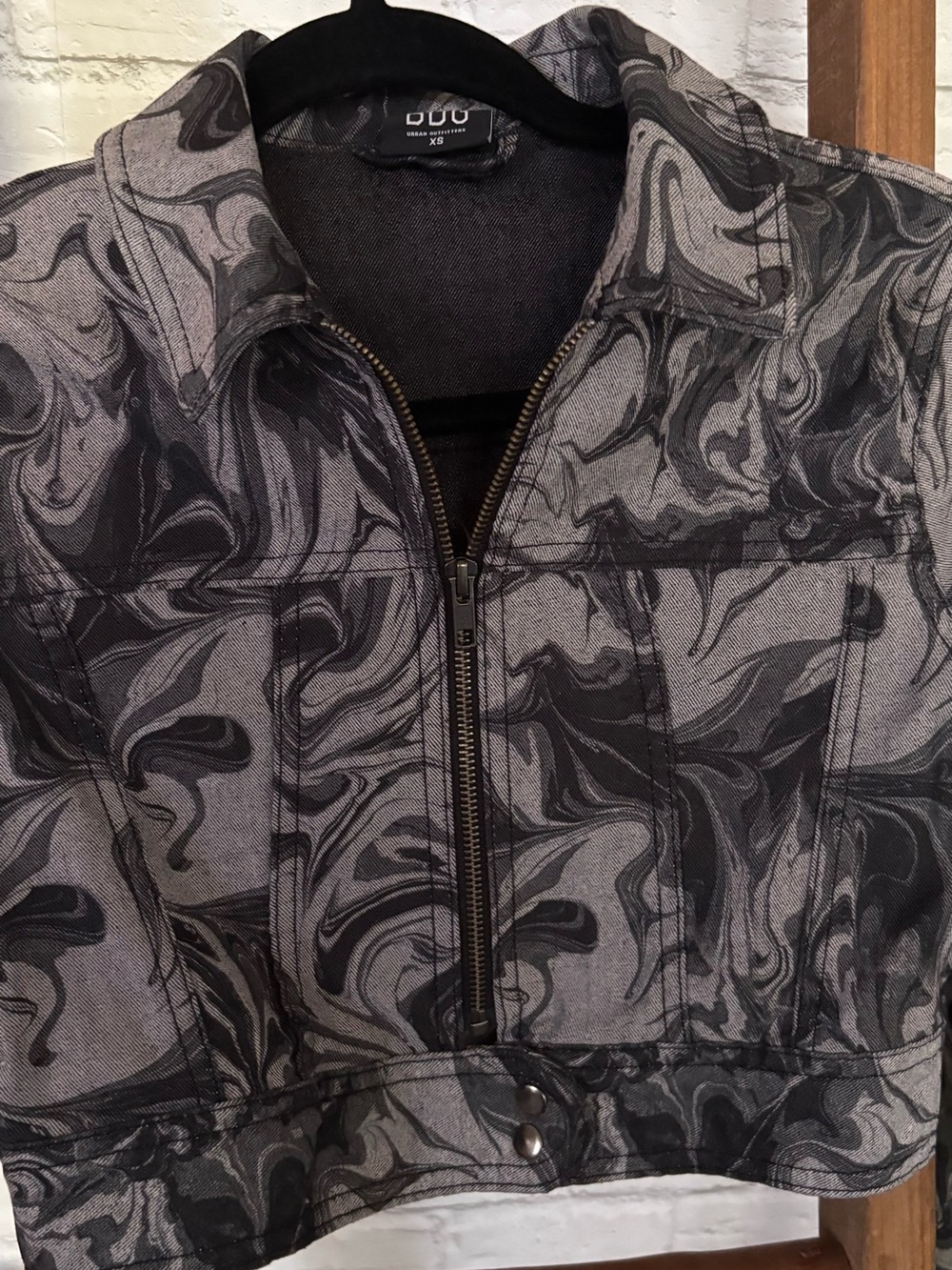 BDG Black & Gray Marble-Print Bomber Jacket